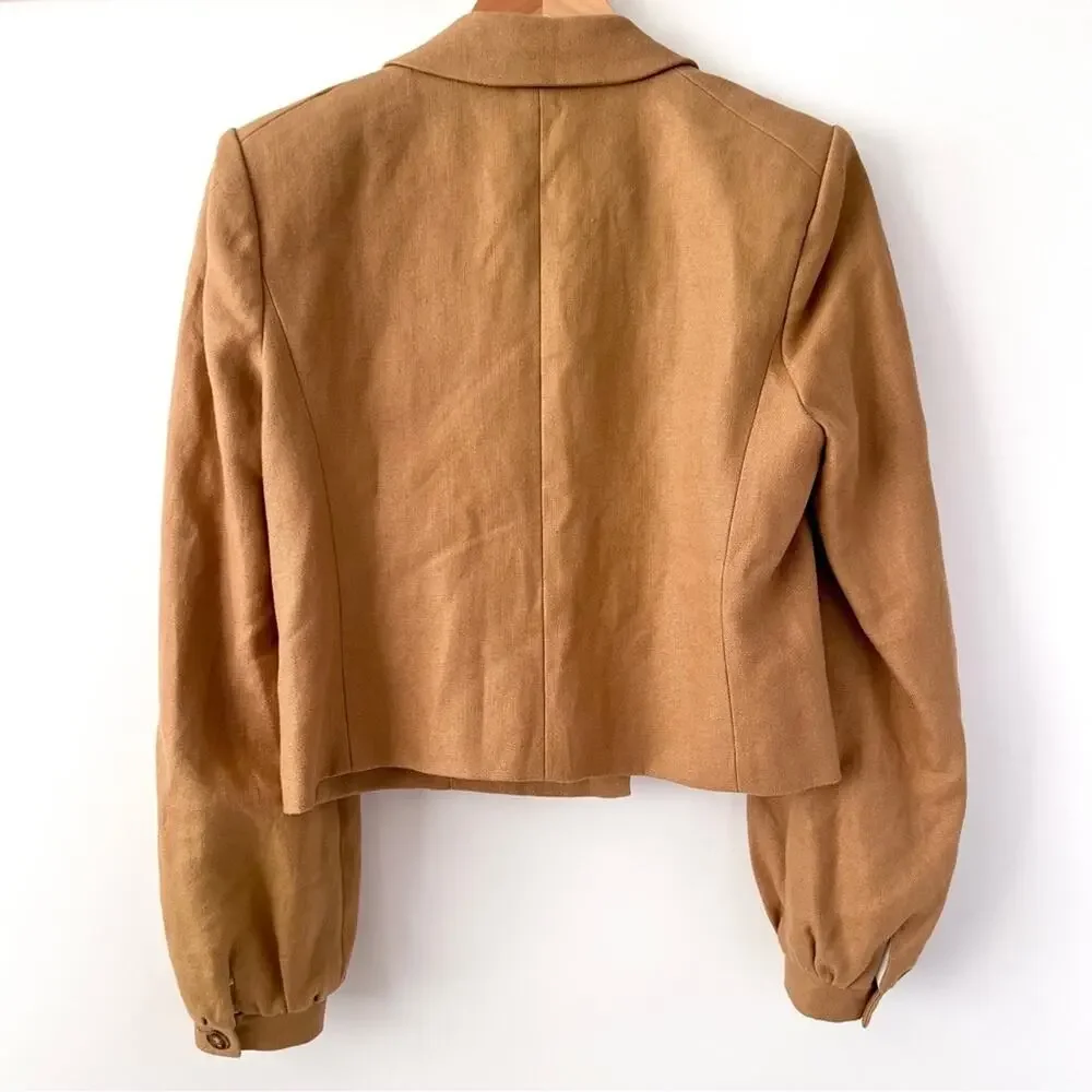 VERONICA BEARD | Milani Cropped Linen Blazer Camel Tan Jacket Size 8 - Picture 10 of 13